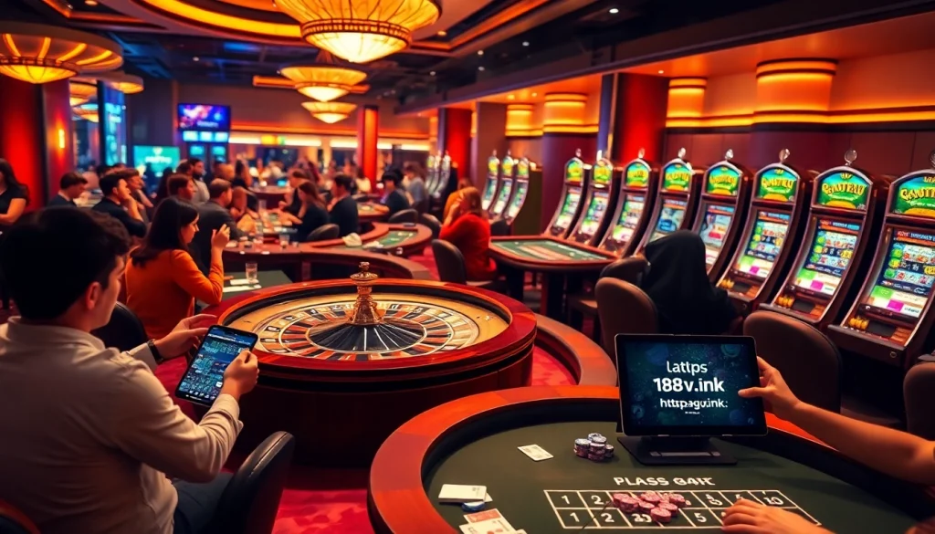 Experience thrilling gameplay at https://188v.ink/ with vibrant casino settings, roulette, and excited players.