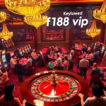 Engage in exciting casino activities at F168 VIP, showcasing roulette, slots, and poker tables in luxury.