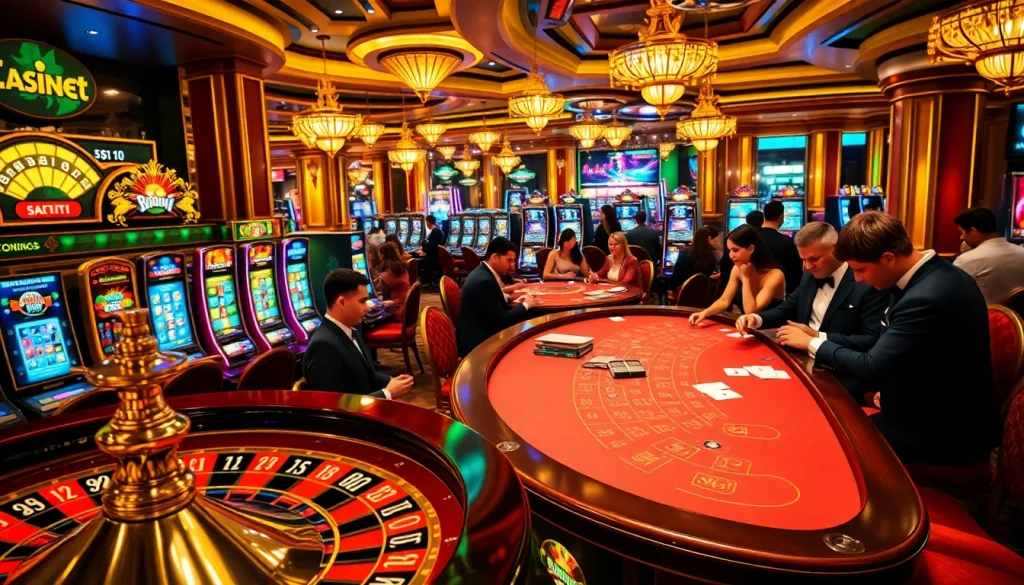 Players at http://88aa.shop/ enjoying intense blackjack action amidst a bustling casino atmosphere, with stunning slot machines and roulette.