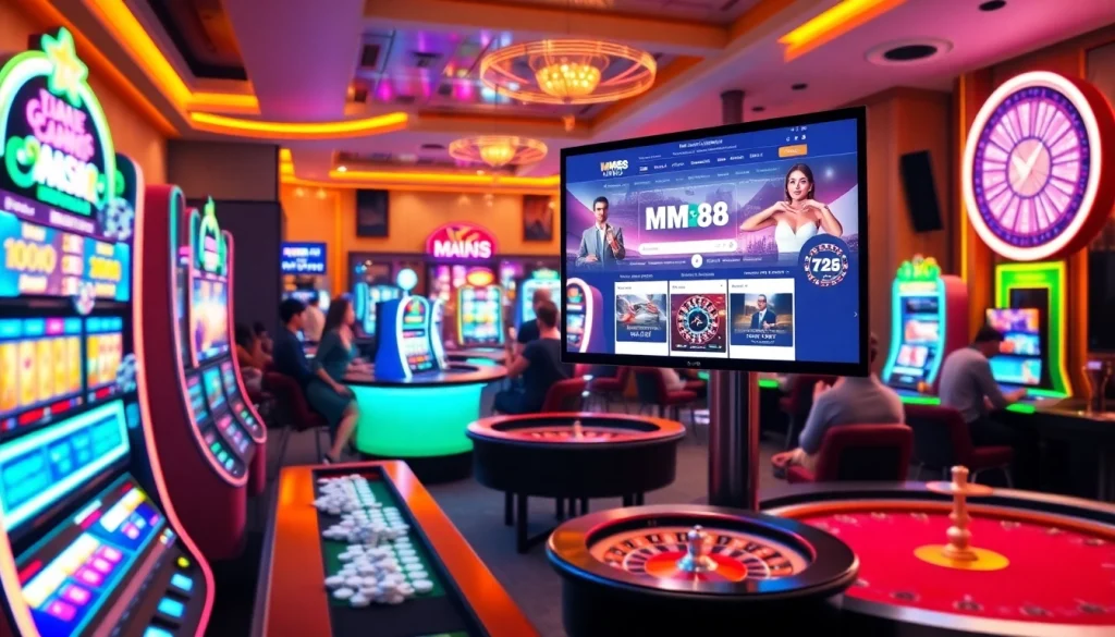 Experience the excitement of MM88 with players engaging in live dealer games at a vibrant online casino.