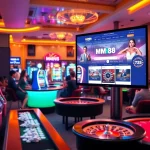 Experience the excitement of MM88 with players engaging in live dealer games at a vibrant online casino.