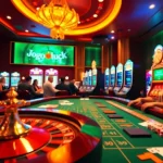 Experience the thrill at jogoluck casino, with players betting at exciting roulette tables under vibrant lights.