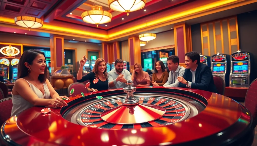 Players enjoying a thrilling roulette game at https://mm88.sa.com/ with vibrant colors and casino excitement.
