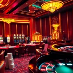 Experience thrilling gameplay at https://xx88.bz/ in a luxurious casino filled with poker tables, slot machines, and vibrant ambiance.
