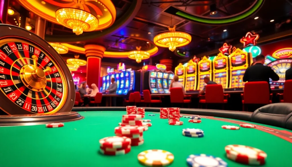 88AA casino scene with players at a poker table and an exciting roulette wheel spinning.