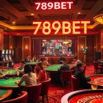789BET casino interior showcasing poker, blackjack, and slot machines in vibrant action.