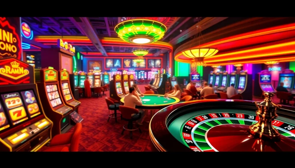 Experience the thrilling gameplay at http://new88siam.com/ with vibrant slot machines and a bustling casino atmosphere.