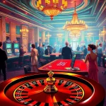 High-stakes action at an upscale casino featuring gambling tables and vibrant slot machines promoting https://mm88.com.se/.