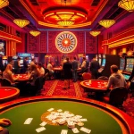 Experience the electrifying atmosphere of XX88 casino with players at poker tables and spinning roulette wheels.