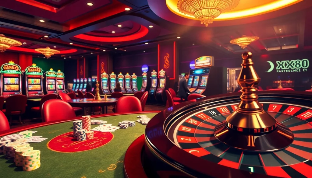 Experience thrilling gameplay at https://xx88.mex.com/ with vibrant casino scenes featuring intense poker tables and slot machines.