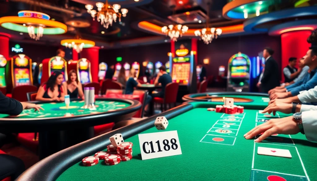 C168 players stacking chips at a vibrant casino poker table full of excitement.